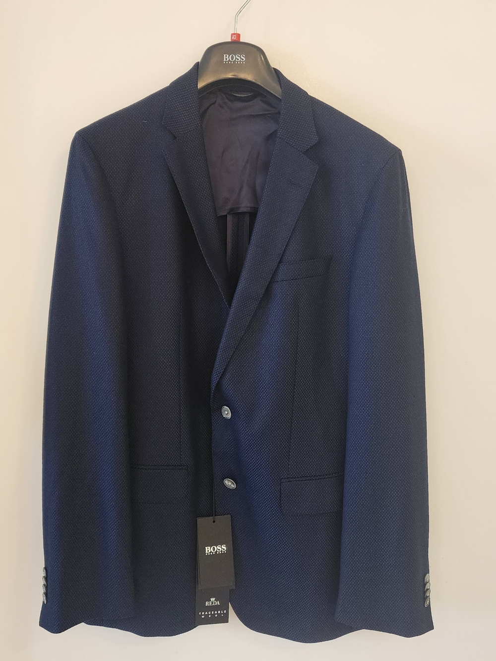 BOSS Men's Dark Navy Textured Two-Button Blazer